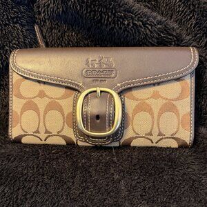 Coach Khaki Signature & Black Leather Wallet 40893